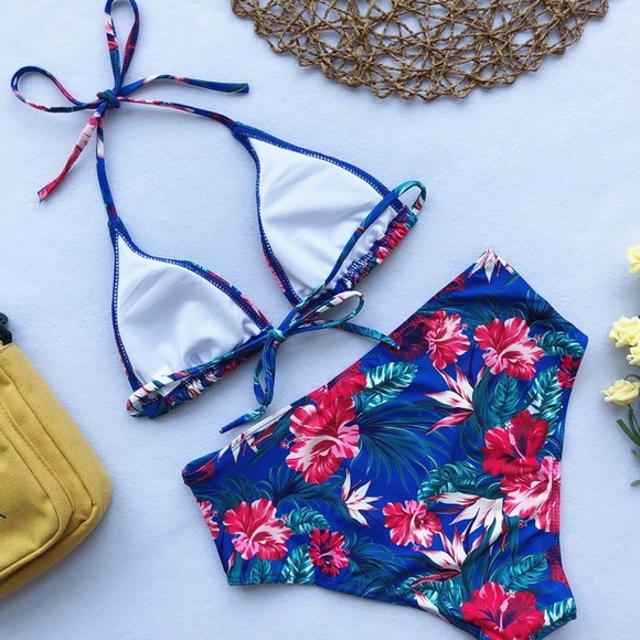 ♦️⛱ Floral Strap Ties High Waist Bikini Set - Picture 3 of 3